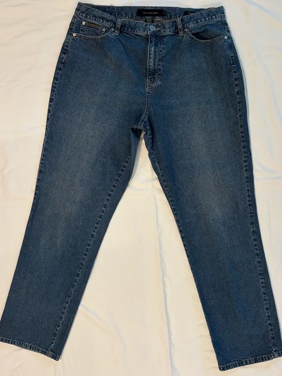 VTG Y2K Calvin Klein High Rise Straight Leg Blue Jeans Size 16 - Picture 2 of 9